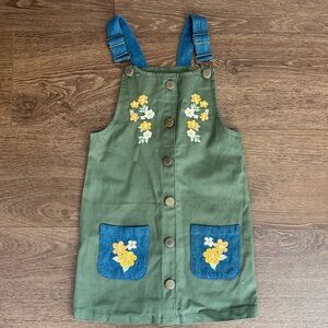 Green Floral Kids Overall Dress - Size 6